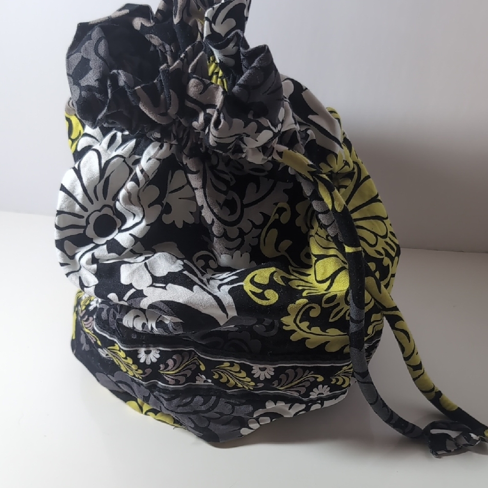 Vera Bradley Drawstring Diddy Bag - Black, White and Yellow, Lined